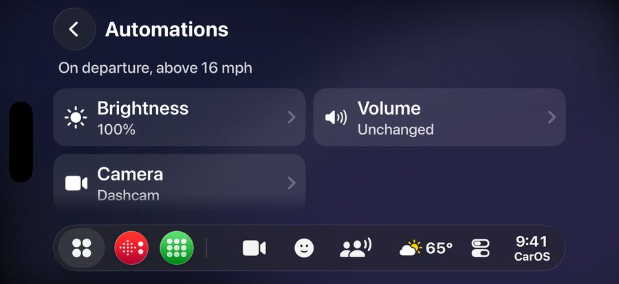 Automation settings: what CarOS does on departure and on arrival