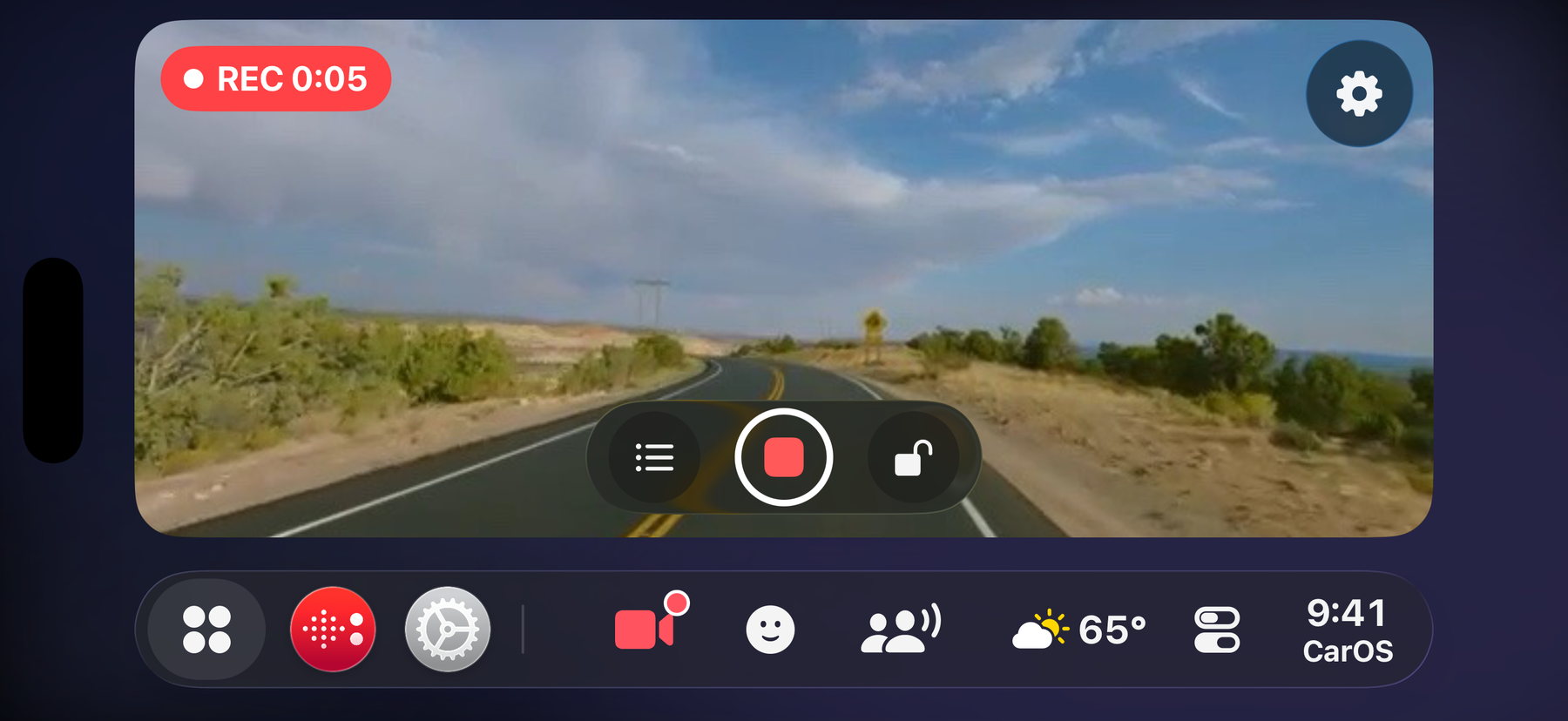 The Dash Cam CarApp in CarOS recording the road