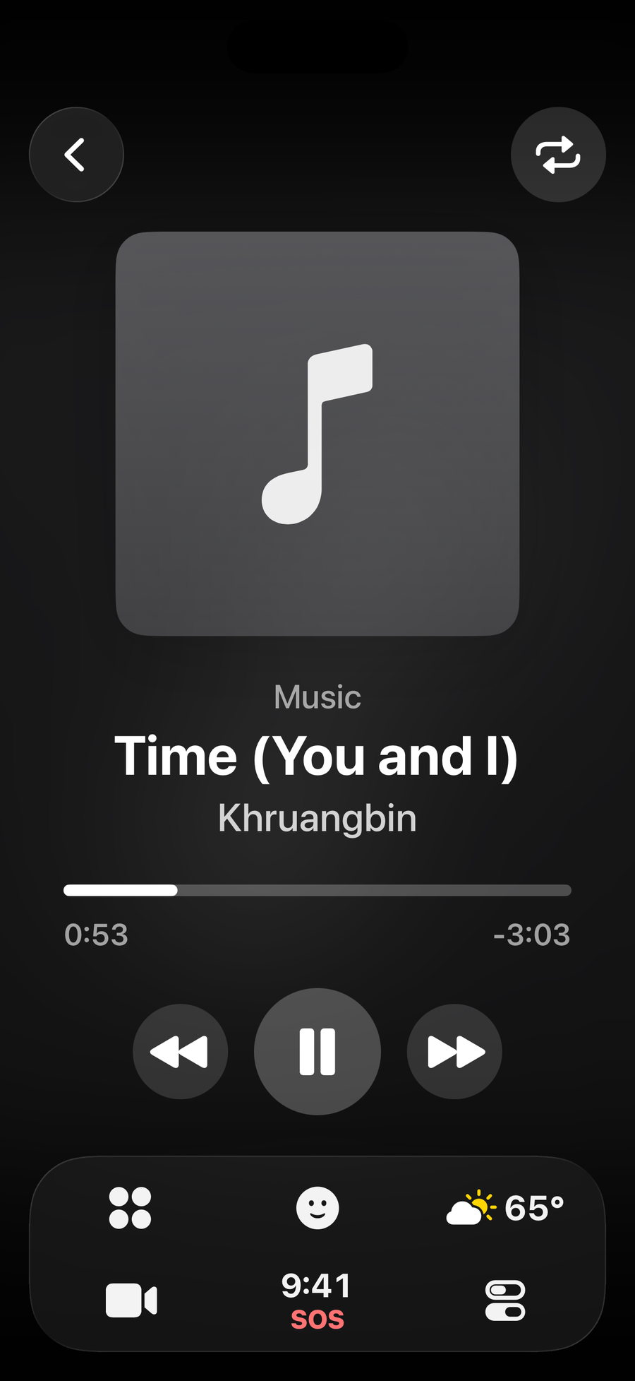 CarOS in portrait: Khruangbin playing, with large previous, pause and next buttons