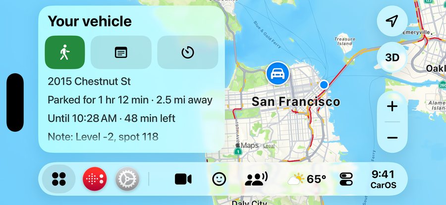 The Parking CarApp: where the car is parked, since when, with a note and a timer