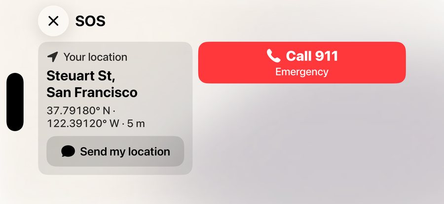 The SOS screen: the local emergency number, ready to call